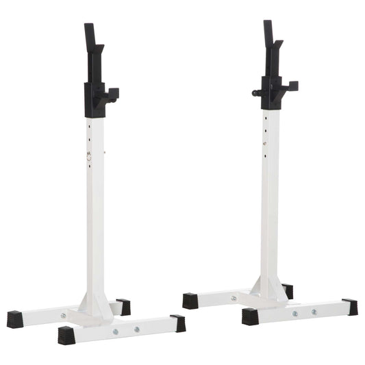 Adjustable Barbell Rack Stable Power Squat Stand Portable 2 Bars Barbell Holder Weight Rack, Black and White - Gallery Canada