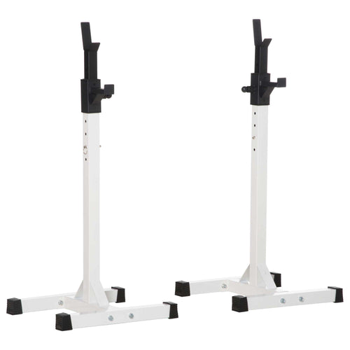 Adjustable Barbell Rack Stable Power Squat Stand Portable 2 Bars Barbell Holder Weight Rack, Black and White