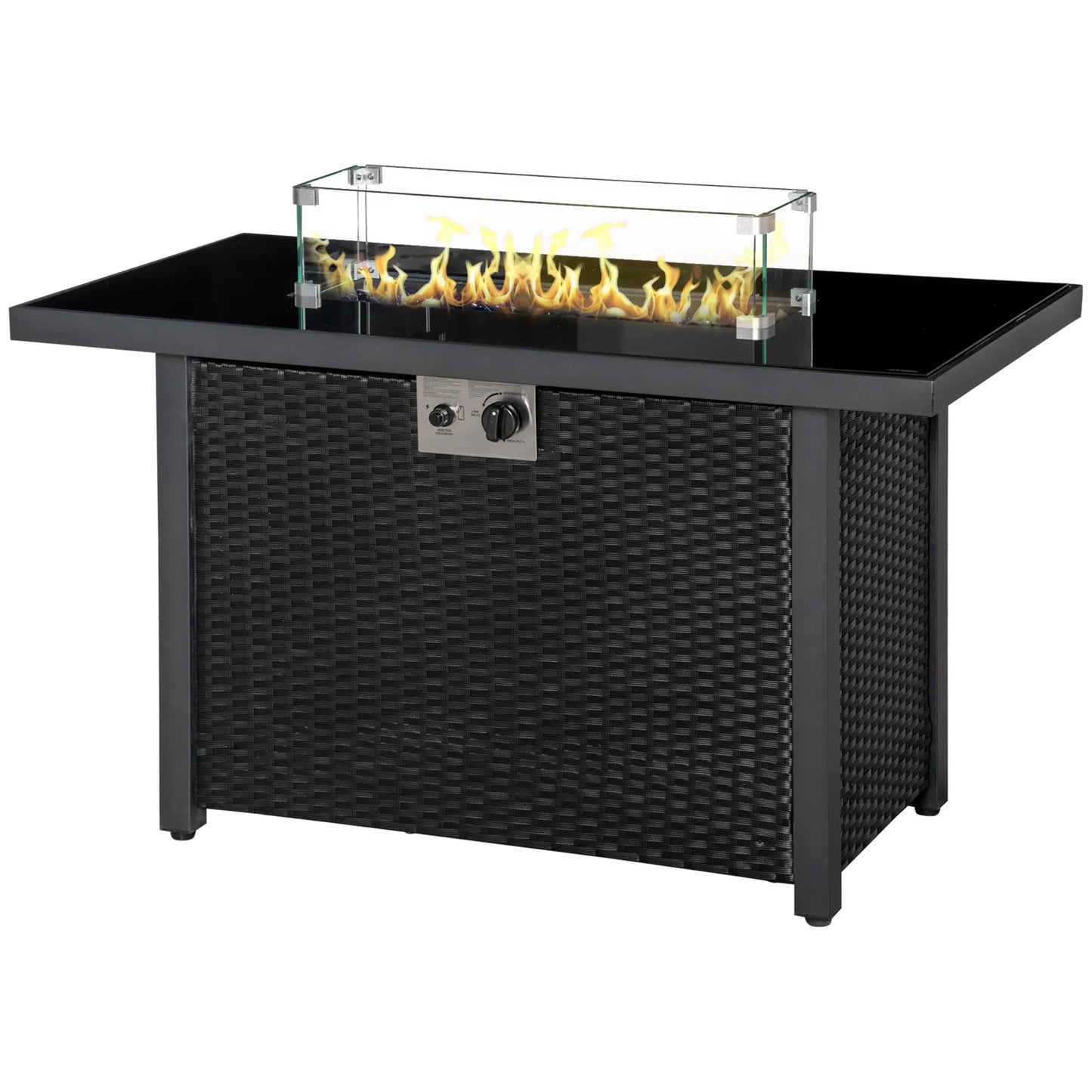 43in Propane Fire Pit Table, 50,000 BTU, Blue Glass Rock, Black Fire Pits at Gallery Canada