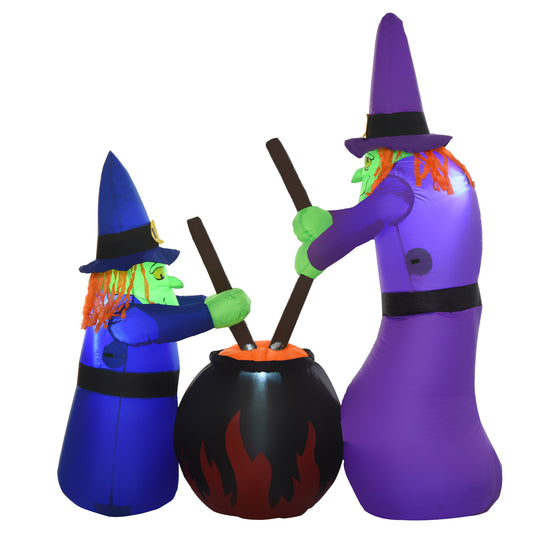 Outdoor Yard Colorful 5.5ft Blow Up Inflatable Halloween Two Old Witch and Magical Potions Decoration with LED for Indoor Outdoor House Party Display