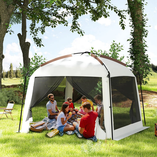 10' x 10' Screen Tent, UV50+ Protection, Fits 6-8 People, White Pop Up Canopies White at Gallery Canada