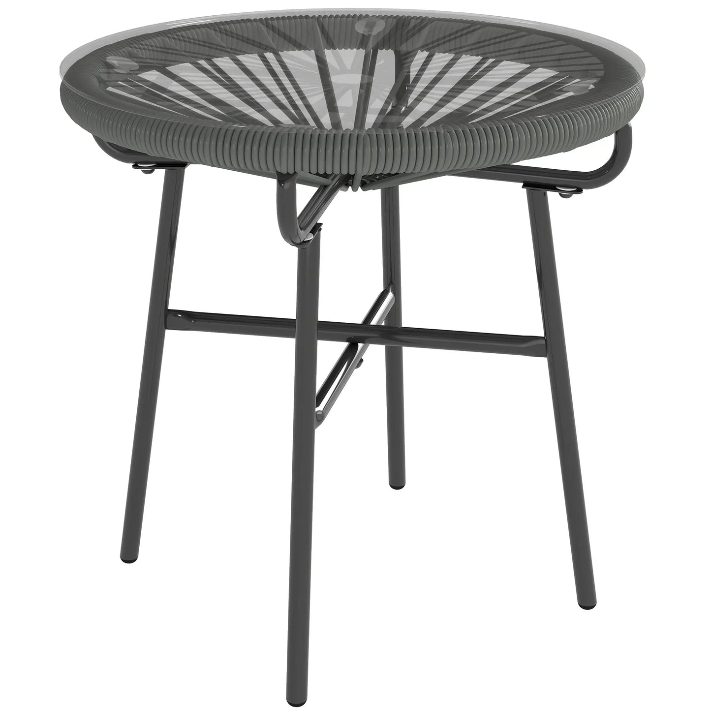 Round Outdoor Rattan Side Table, Tempered Glass Top, Dark Grey Patio Side Tables at Gallery Canada