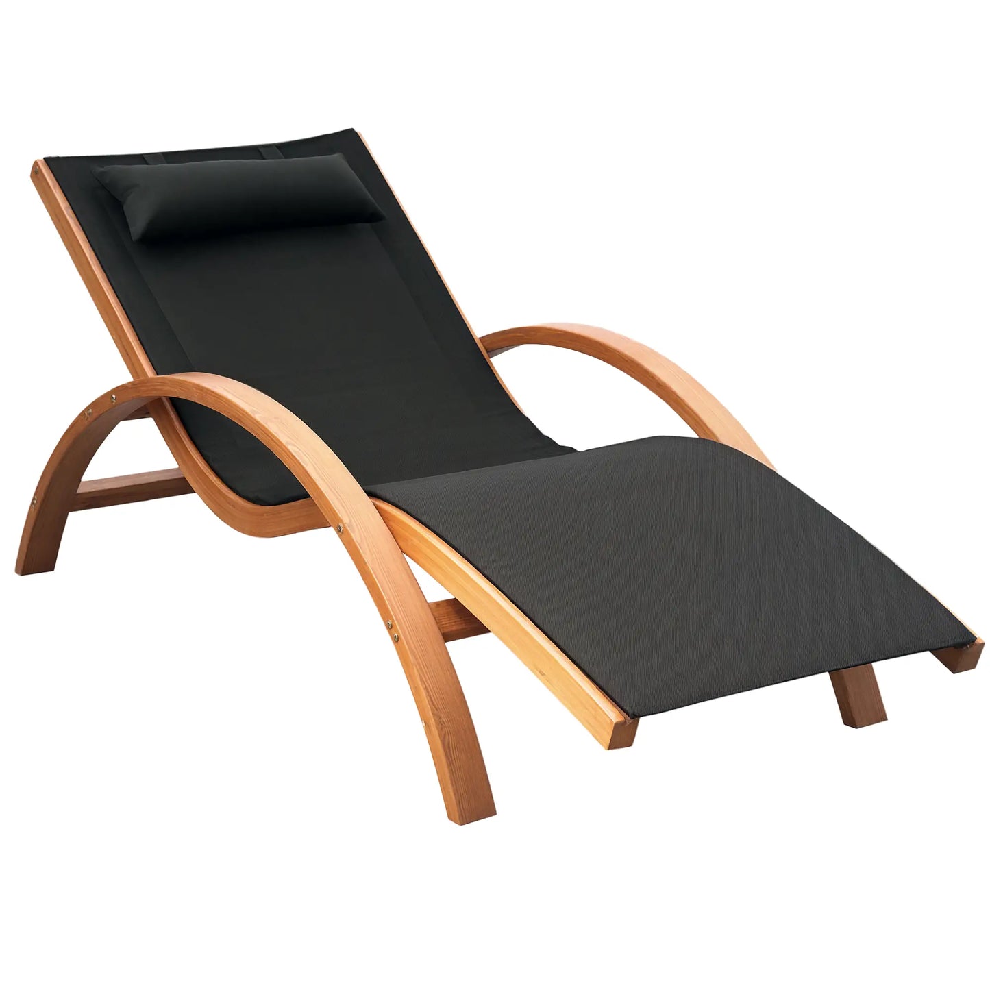 Chaise Longue Transatlantique en Bois, Fauteuil Relax, Extérieur Terrasse Camping, Teck Noir, Noir