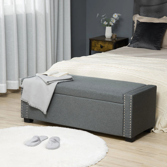 Upholstered Flip Top Storage Bench, Ottoman, Light Grey Storage Ottomans & Benches Light Grey at Gallery Canada