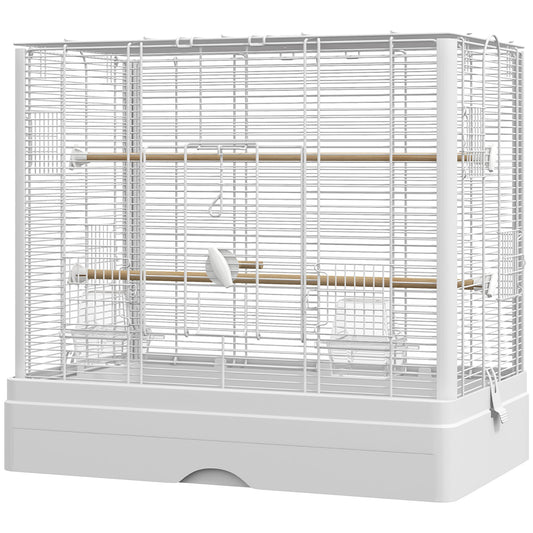22" Bird Cage for Budgie Finches Canaries Love Birds with Wooden Stands, Slide-Out Tray, Handles, Food Containers, White - Gallery Canada