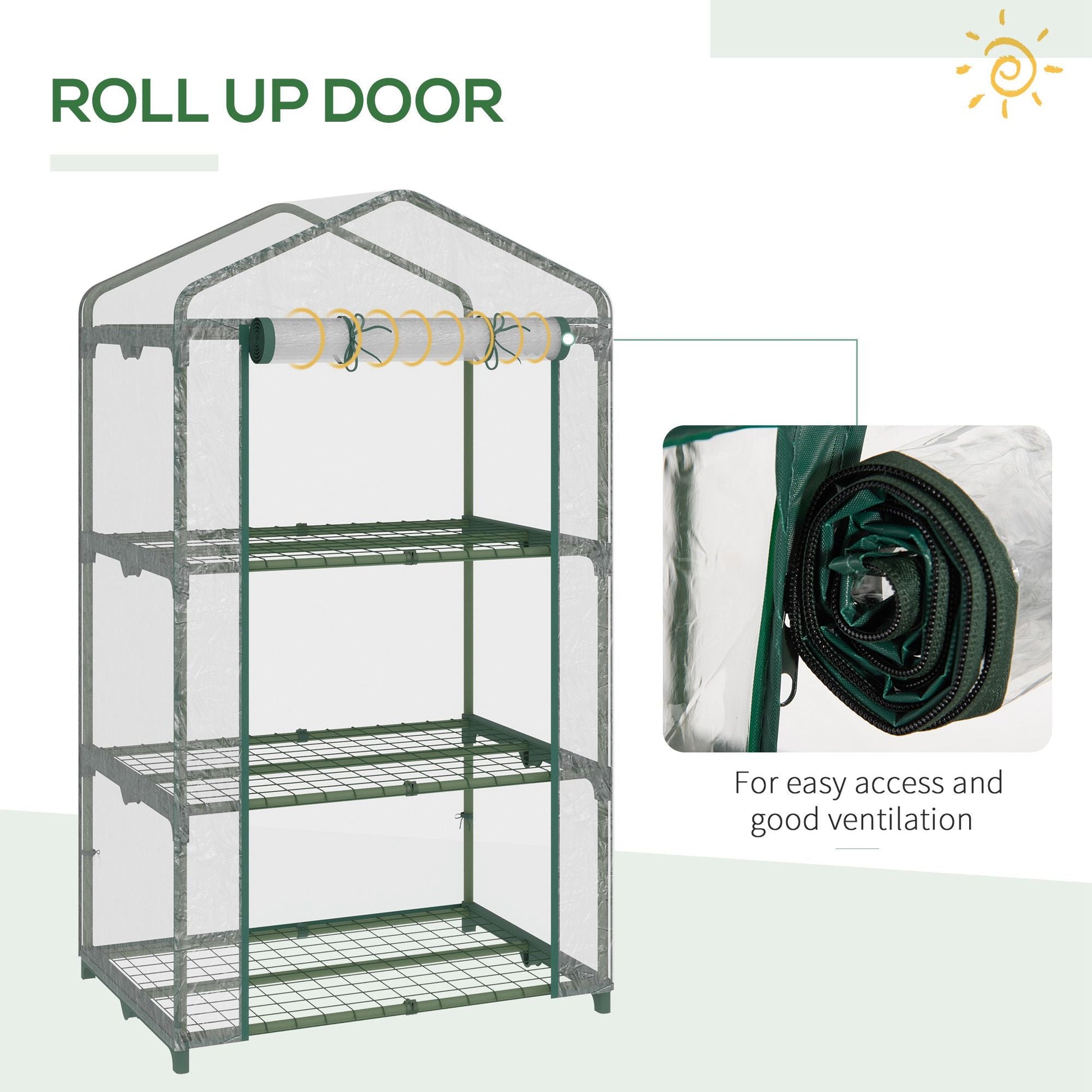 3 Tier Mini Greenhouse Portable Plant Greenhouse with Roll Up Door and Wire Shelves, 27" x 19" x 49", Clear at Gallery Canada
