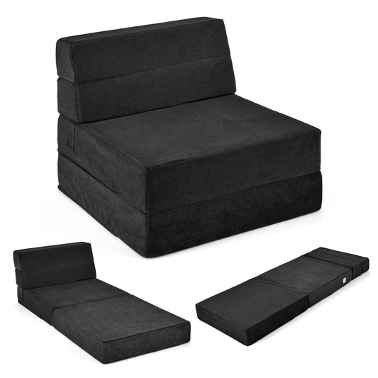 Tri-Fold Folding Chair Convertible Sleeper Bed, Black