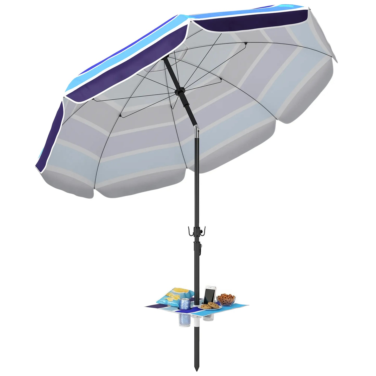 Adjustable Tilt Beach Umbrella, 78" Multicolor, Foldable Table Cup Holder, Multicolor