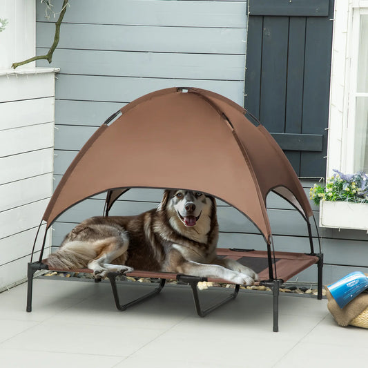 Elevated Dog Bed with Canopy, Portable Dog Cot, XL, 48" x 36" x 43", Coffee Elevated Dog Beds Coffee and Black at Gallery Canada
