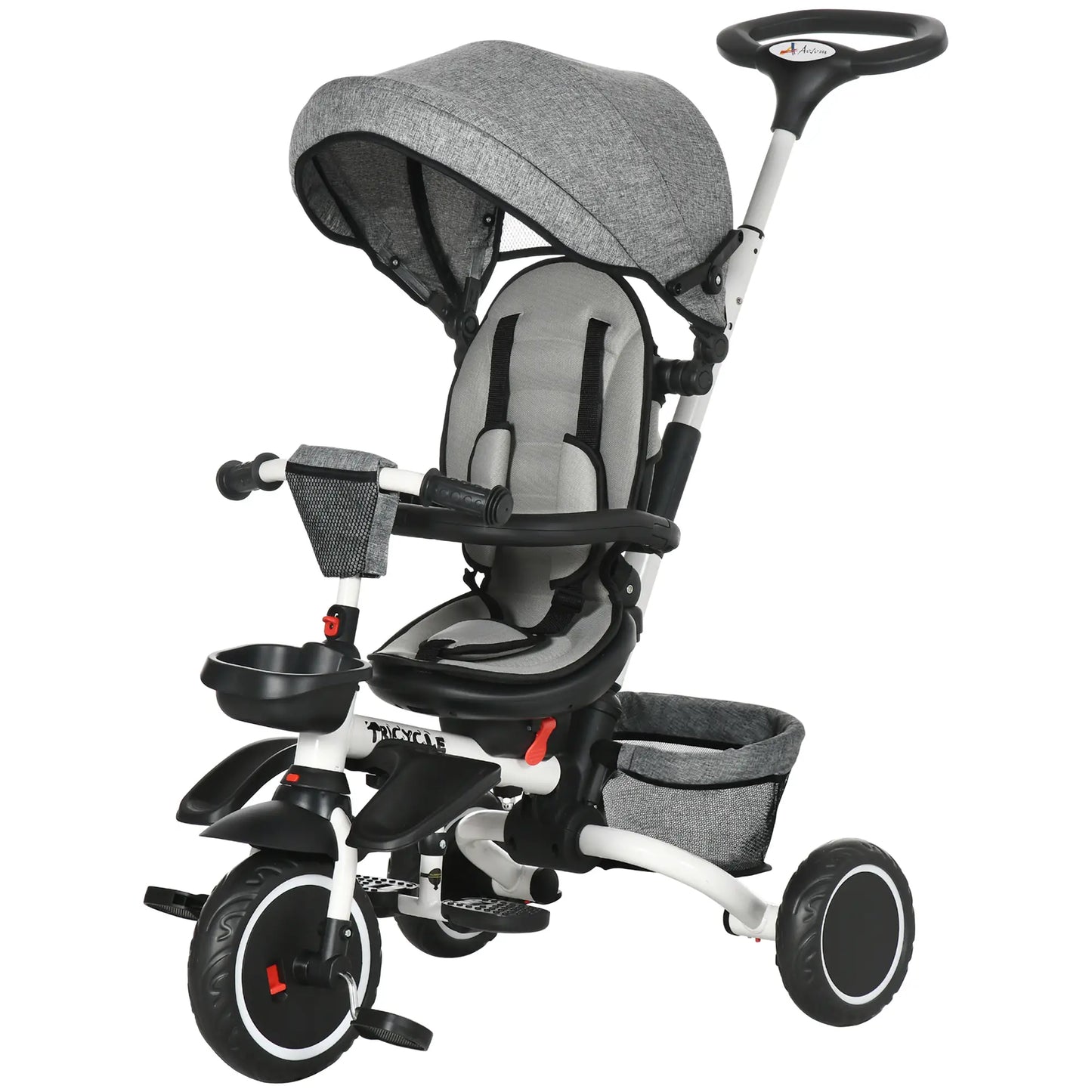 6-in-1 Toddler Tricycle, Adjustable Seat, Push Handle, Grey Tricycles for Kids at Gallery Canada