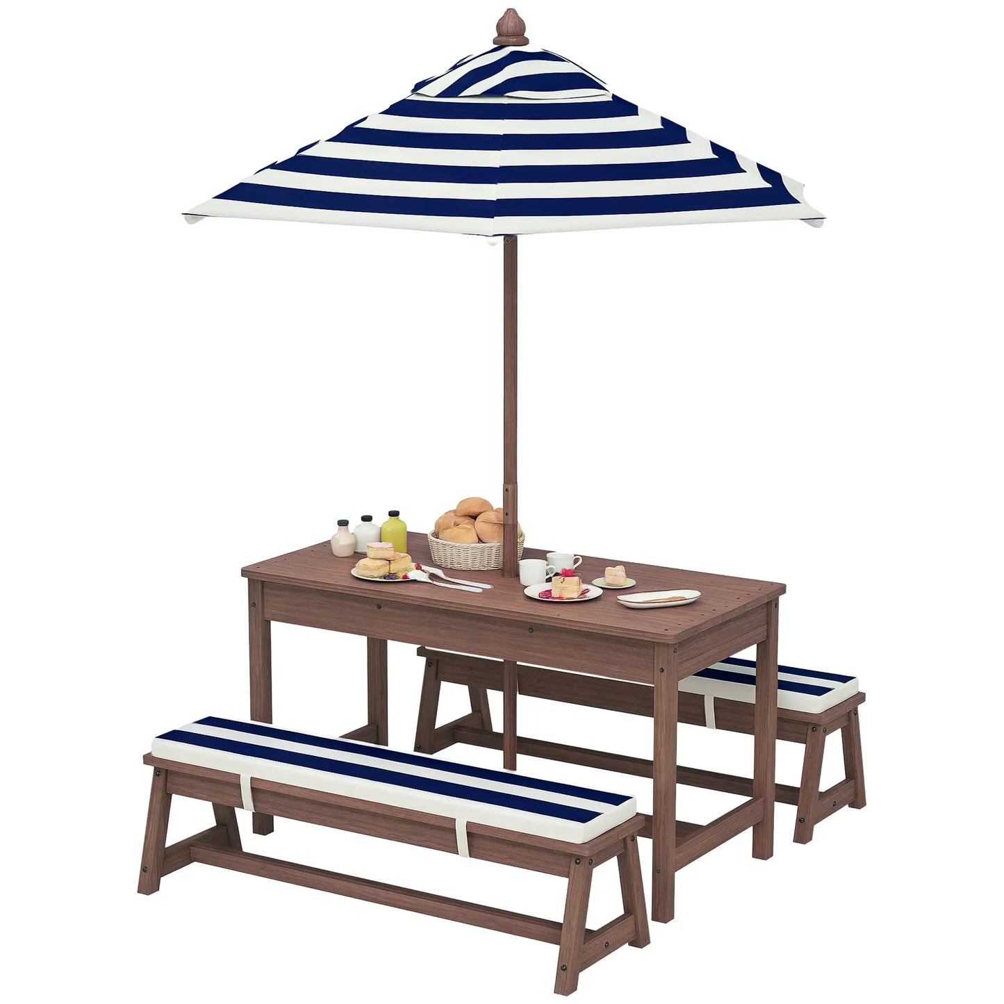 Kids Picnic Table Bench Set with Umbrella, Cushions, Navy Blue Kids Outdoor Furniture at Gallery Canada