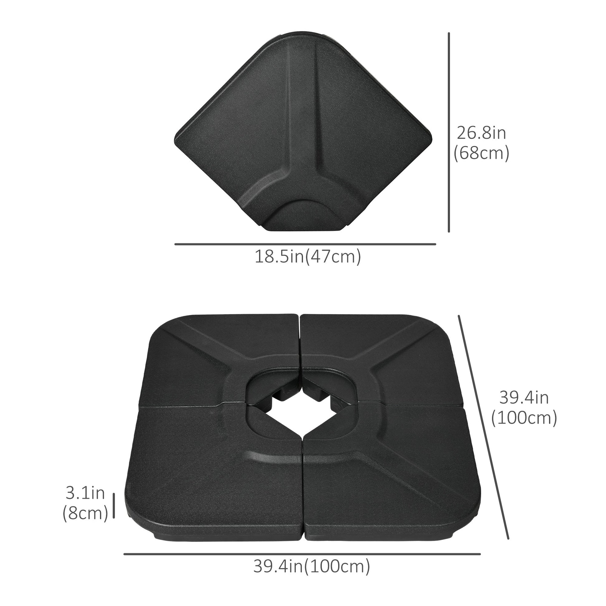 4 Pieces Patio Umbrella Base Weights, HDPE Water or Sand Filled Umbrella Weights for Cross Base Stand, Black at Gallery Canada