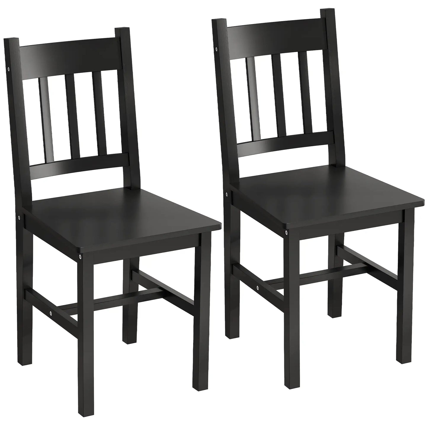 Set of 2 Kitchen Chairs with Slat Back, Black