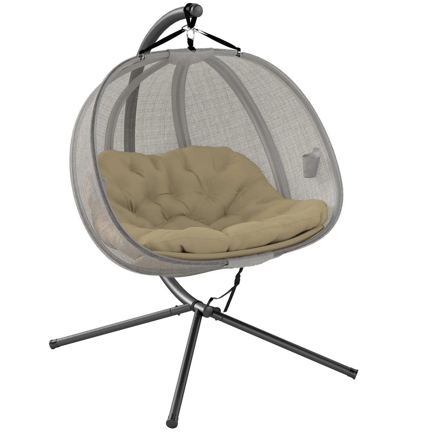 Double Egg Chair with Stand, 2 Person Hanging Swing, Khaki Patio Swings with Stand at Gallery Canada
