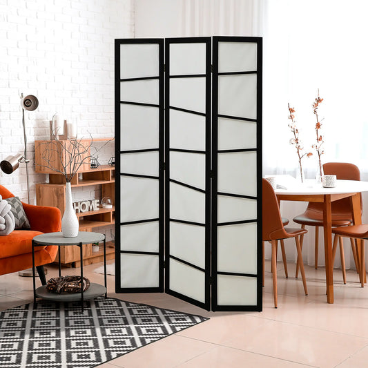 5.6ft Folding Room Divider, 3 Panel Wood Frame, White Room Dividers White, Black at Gallery Canada