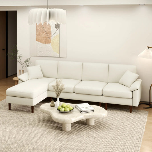 L-Shape Sectional Sofa, Changeable Chaise Lounge, Cream White 3-Seater Sofas Cream White, Brown at Gallery Canada