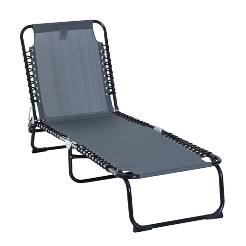 Folding Outdoor Lounge Chair, 4-Level Adjustable Backrest Chaise Lounge, Portable Tanning Chair, Beach Bed with Breathable Mesh for Beach, Yard, Patio, Grey