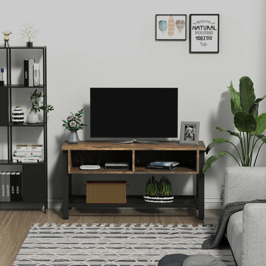 Industrial TV Stand, Console for 45'' Flat Screen, Rustic Brown TV Stands Antique Wood Color, Black at Gallery Canada