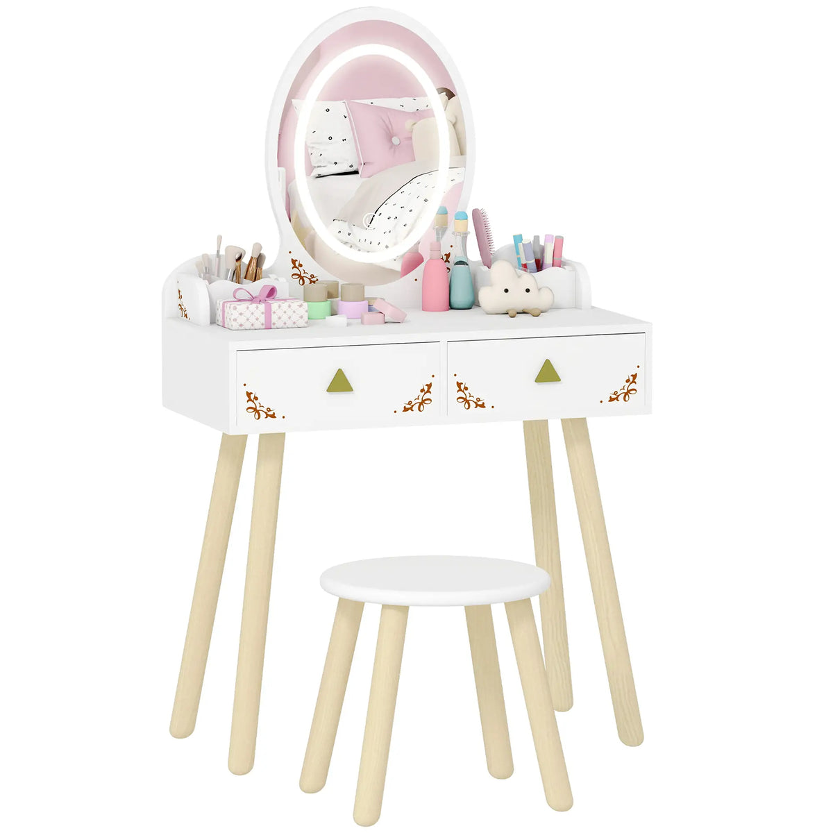 Kids Vanity Set with Mirror, Stool, 3-Color LED Lights, Pink Toy Vanity at Gallery Canada