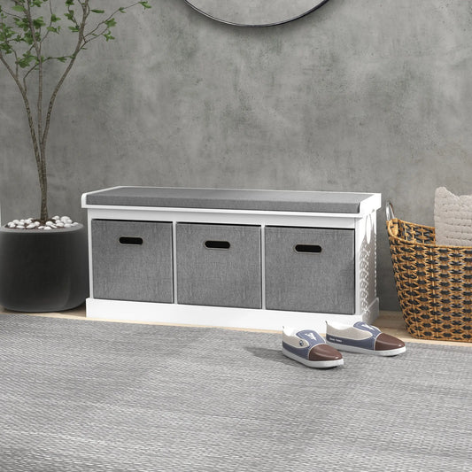 Shoe Storage Bench With Seat, 3 Fabric Drawers, White Shoe Storage Cabinets & Racks White at Gallery Canada