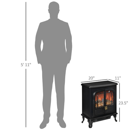 Electric Fireplace Stove Heater with LED Fire Flame Effect, Double Door, Freestanding &; Portable with Overheat Protection, 750W/1500W, Black at Gallery Canada