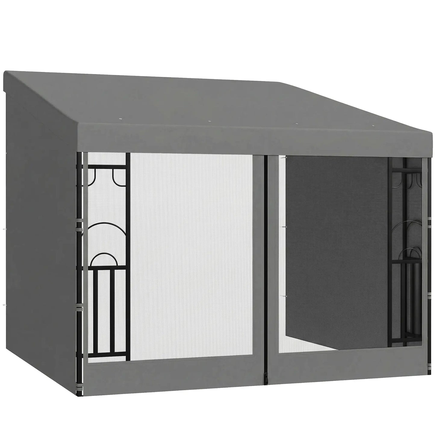 10' x 10' Wall Pergola, Outdoor Gazebo With Curtains, Dark Grey Pergolas at Gallery Canada