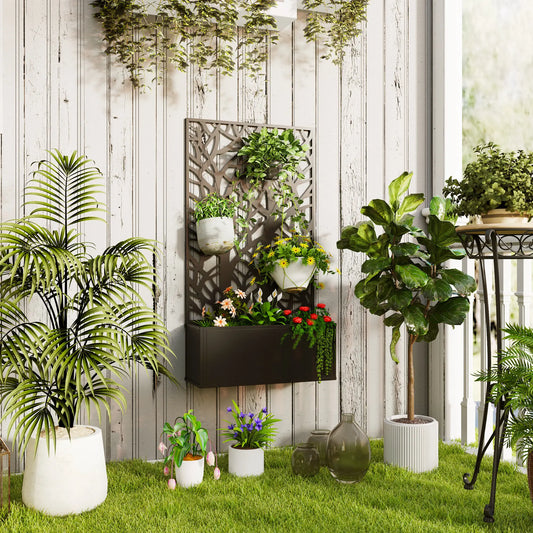 Metal Raised Garden Bed With Privacy Panel, Outdoor Planter Box, Patio Raised Garden Beds Black at Gallery Canada