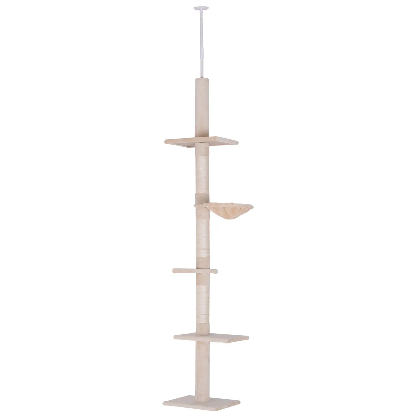 8.5ft Cat Climbing Tree, 5-Tier Kitty Activity Center, Scratching Post, Beige Floor to Ceiling Cat Trees at Gallery Canada