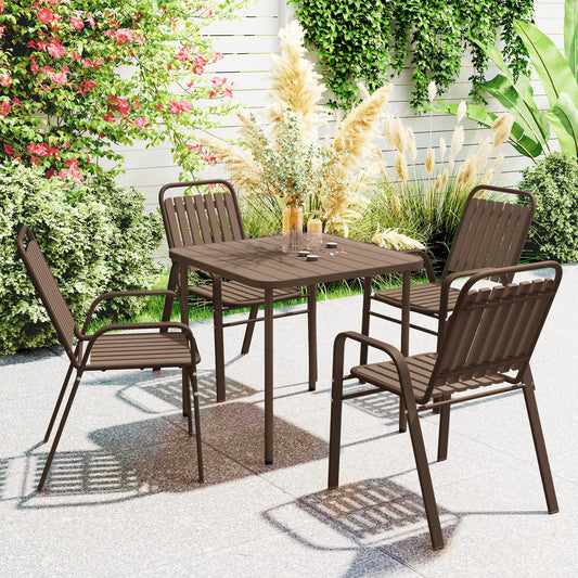 Stackable Outdoor Dining Chairs, Set of 4, Dark Brown Outdoor Dining Sets Dark Brown at Gallery Canada