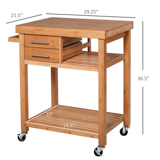 Bamboo Rolling Kitchen Island Trolley with Drawers &; Shelves at Gallery Canada