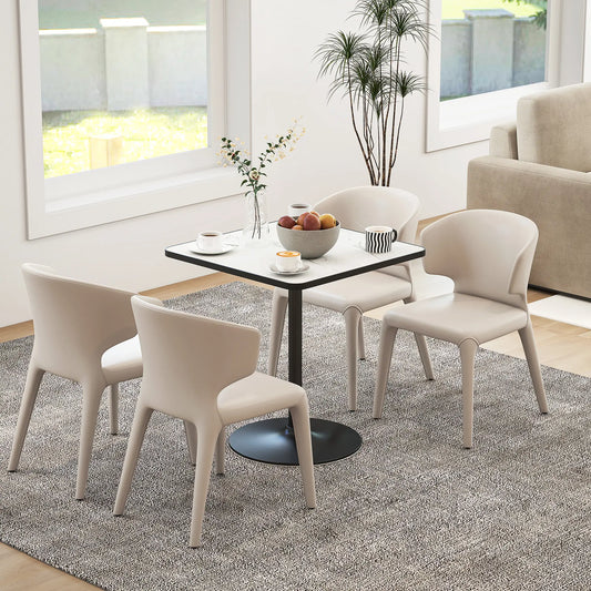 Modern Dining Table For 4, White Marble Effect Tabletop, Round Base, White