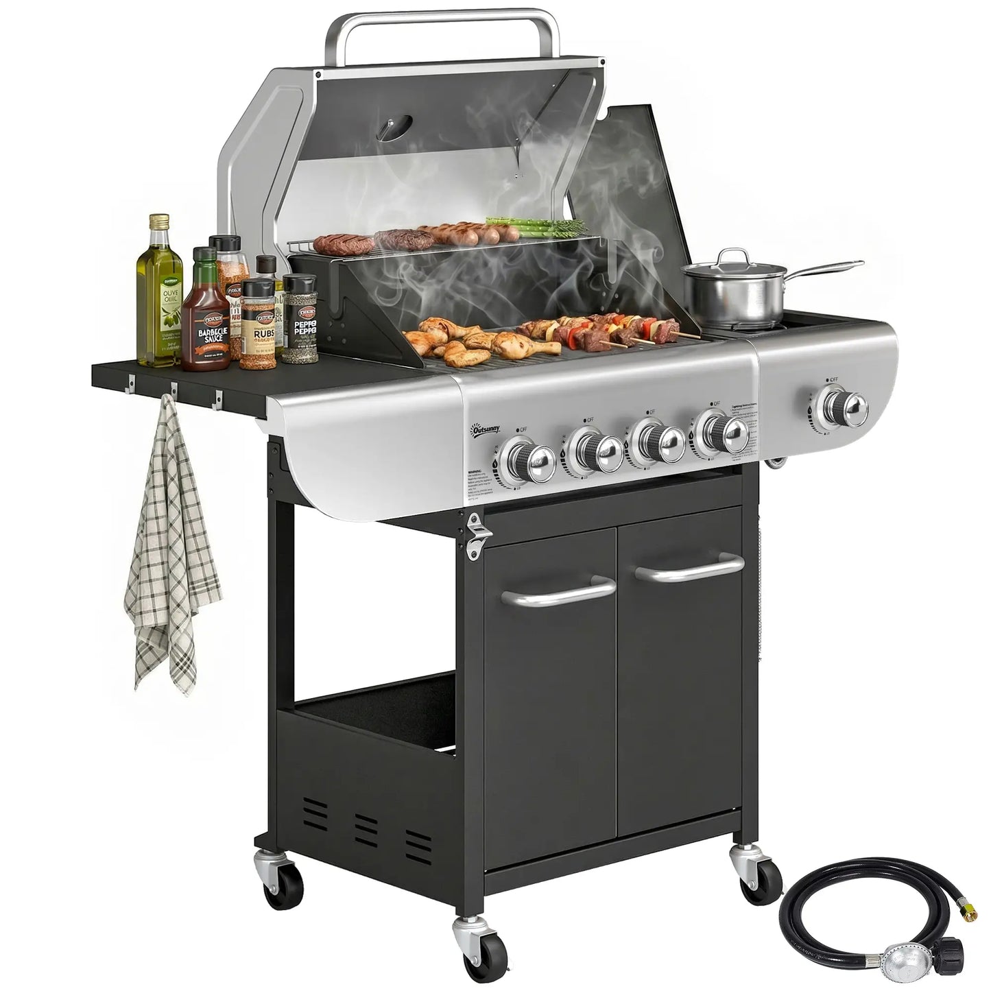 4 Burner Propane Gas Grill, 53,000 BTU, Cast Iron Grates, Wheels, Warming Rack Propane Gas Grills at Gallery Canada