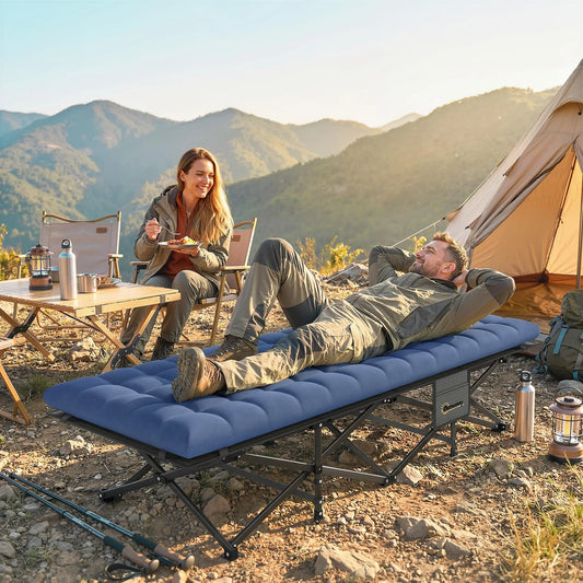 32" Extra Wide Folding Camping Cot, Soft Pad, Non-Slip Feet, Carry Bag, Blue Camping Cots Black, Blue at Gallery Canada
