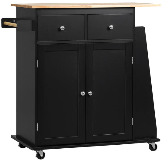 Rolling Kitchen Island Trolley Storage Cart with Rubber Wood Top, 3-Tier Spice Rack, Towel Rack Home Kitchen Carts, Black at Gallery Canada