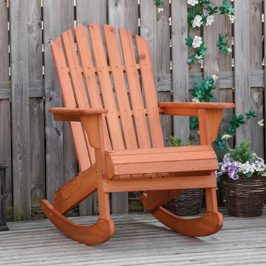 Wooden Adirondack Rocking Chair, Slatted Design, Teak Outdoor Rocking Chairs Teak at Gallery Canada
