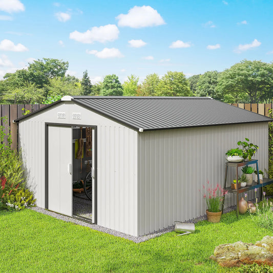 11' x 13' Garden Storage Shed, Metal, Double Doors, White Sheds White at Gallery Canada