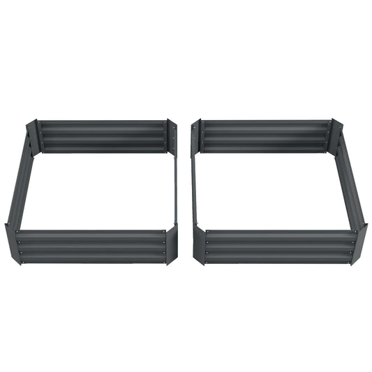 Set of 2 Raised Garden Bed, Steel Elevated Planter Box for Flowers, Herbs, Succulents, 39"x39"x12", Dark Grey - Gallery Canada