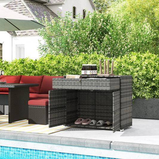 Outdoor Storage Cabinet, Wicker 2-Door, PE Rattan, Grey Patio Storage Boxes Grey at Gallery Canada