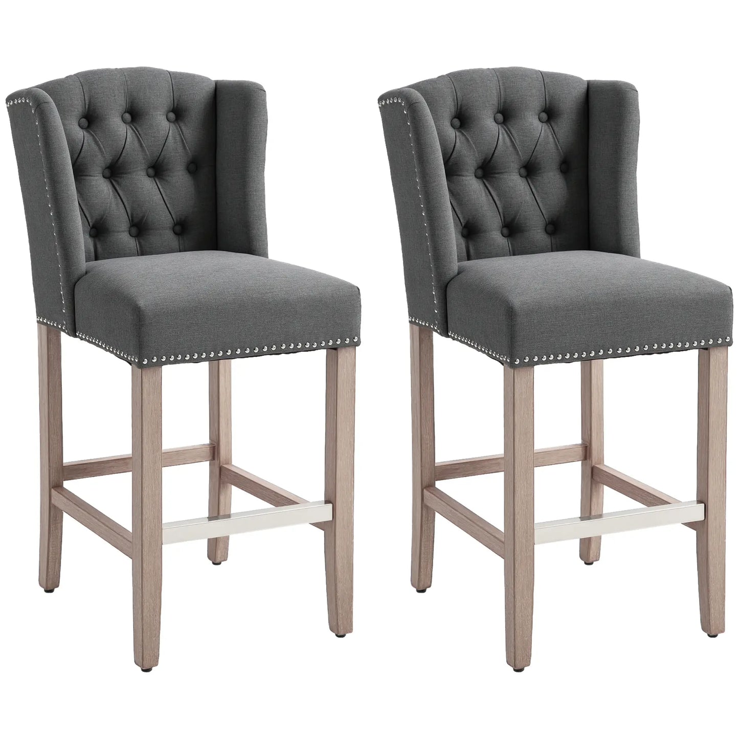 Counter Height Bar Stools Set of 2, Upholstered, Charcoal Grey Bar Stools at Gallery Canada