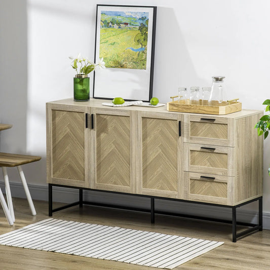 Buffet Cabinet, Coffee Bar with Drawers, Adjustable Shelves, Oak Bar Cabinets Oak Body, Black Base, and Handle at Gallery Canada