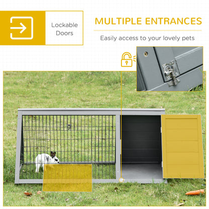 46" x 25" Wooden A-Frame Outdoor Rabbit Cage Small Animal Hutch with Outside Run &; Ventilating Wire, Grey at Gallery Canada