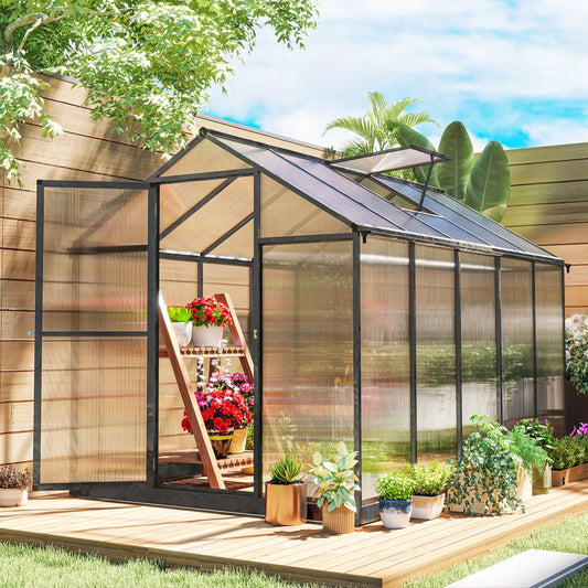6' x 10' x 6.4' Polycarbonate Greenhouse, Aluminum Walk-In, Charcoal Grey Walk In Greenhouses Transparent Sheets, Charcoal Grey Frame at Gallery Canada