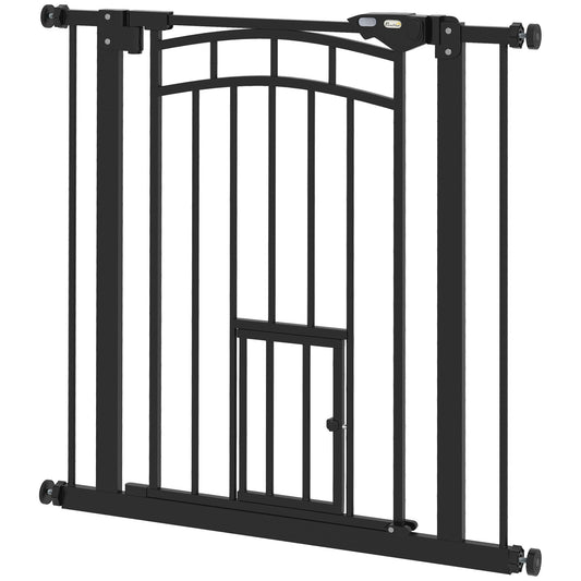 Auto-Close Pet Gate, Stair Gate with Cat Door, Double Locking for Doorways Hallways Stairs, Fits 29"-31.5" Wide, Black - Gallery Canada