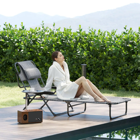 Folding Lounge Chair, Reclining Back, Mixed Grey, Grey Lounger Chairs Black, Mixed Grey at Gallery Canada