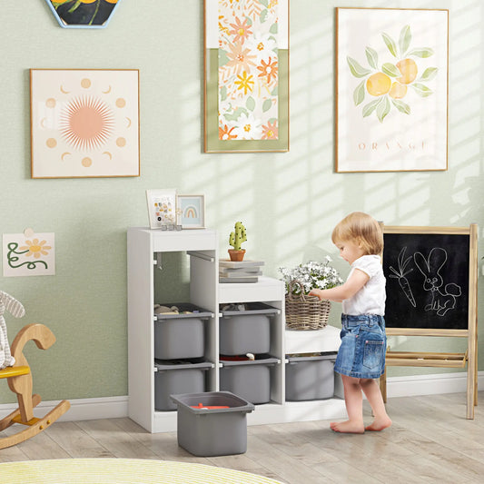 3 Layer Toy Storage Organizer, Kids Bookshelf, 6 Plastic Bins, White Baby & Kids Storage White, Grey at Gallery Canada