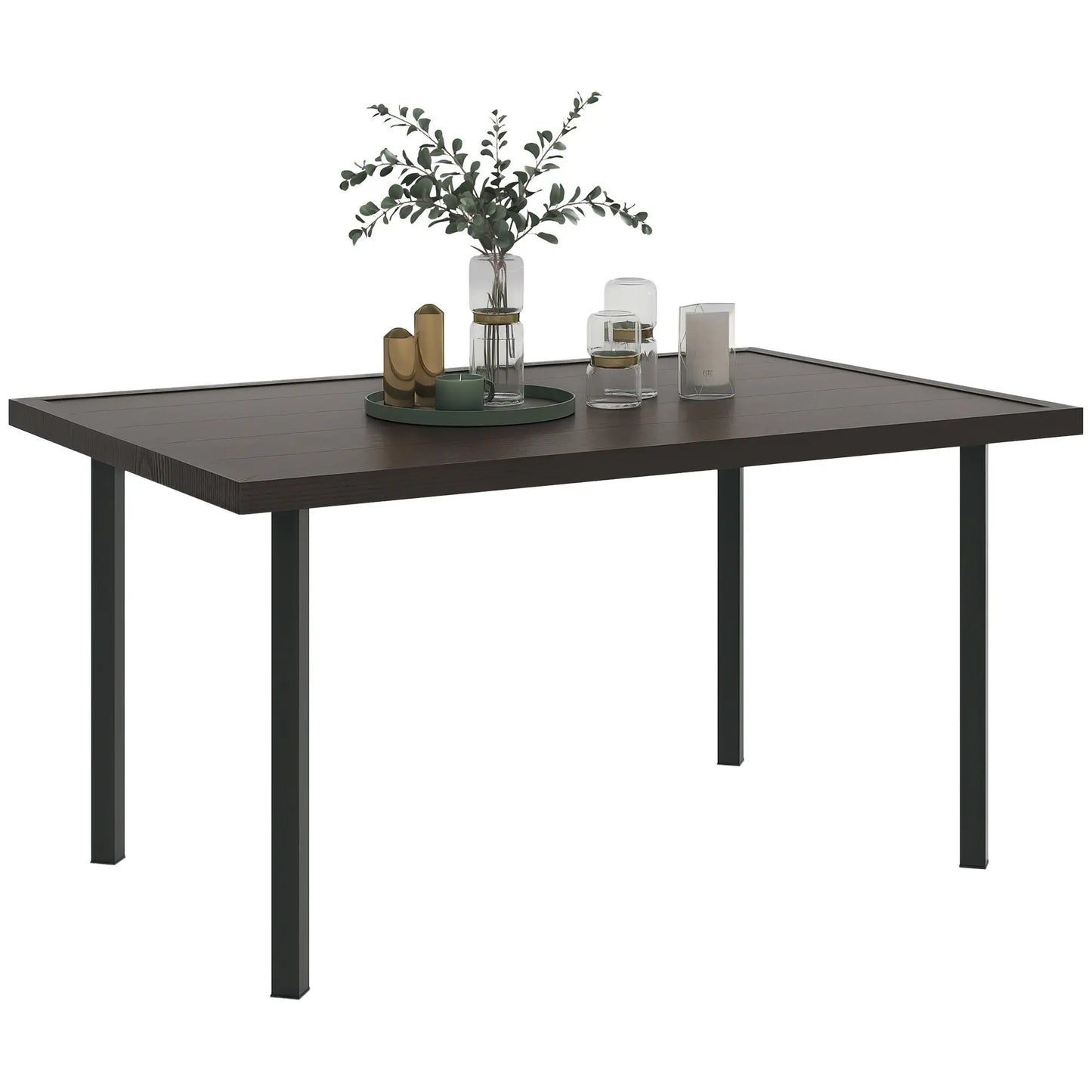 Outdoor Dining Table with 2.1" Umbrella Hole, Steel, Dark Brown Patio Dinning Tables at Gallery Canada