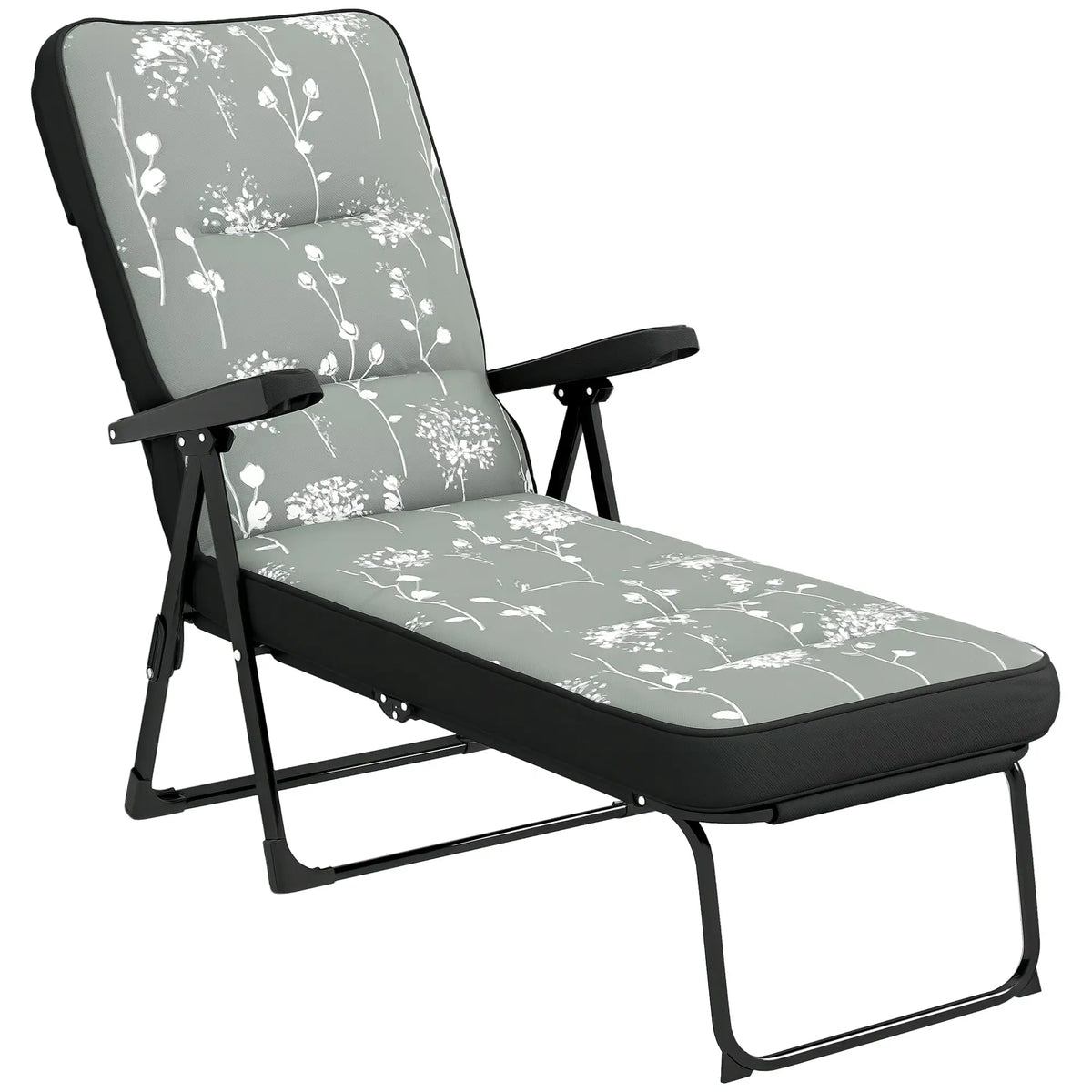 Outdoor Lounge Chair with Padded Cushion, Folding Reclining, Grey
