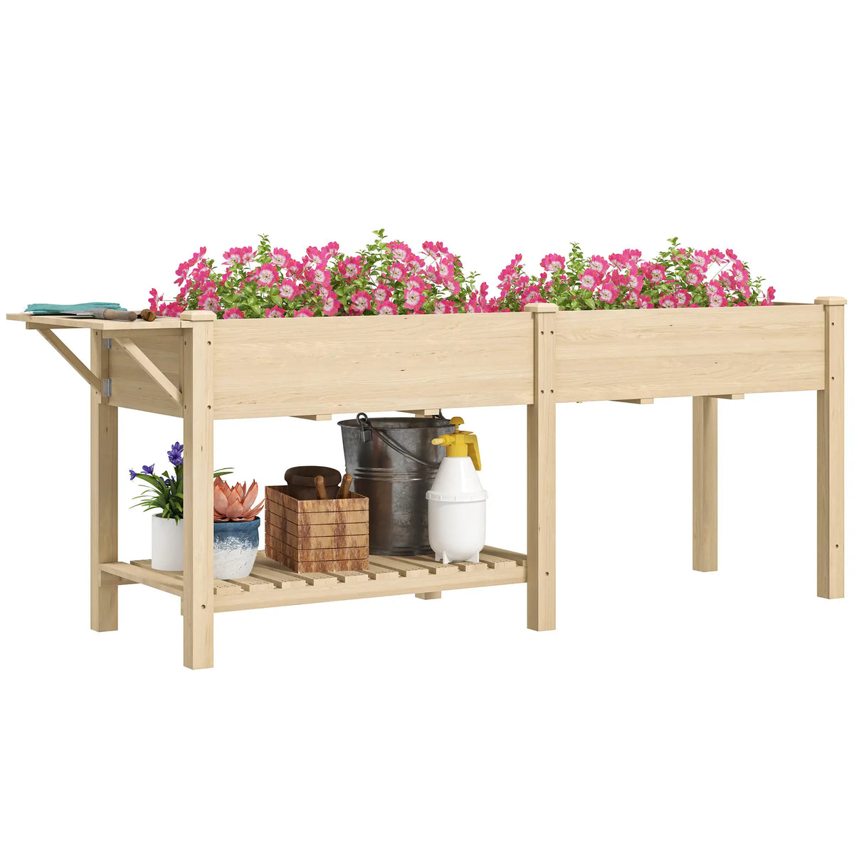 Raised Garden Bed, Wood Planter Box with Side Table, Natural Raised Garden Beds at Gallery Canada