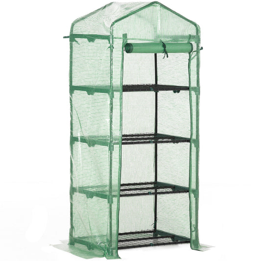 Portable Greenhouse, Outdoor Hot House Plant Flower Greenhouse with 4 Tier Shelves, Steel Frame, PE Cover, Dark Green - Gallery Canada