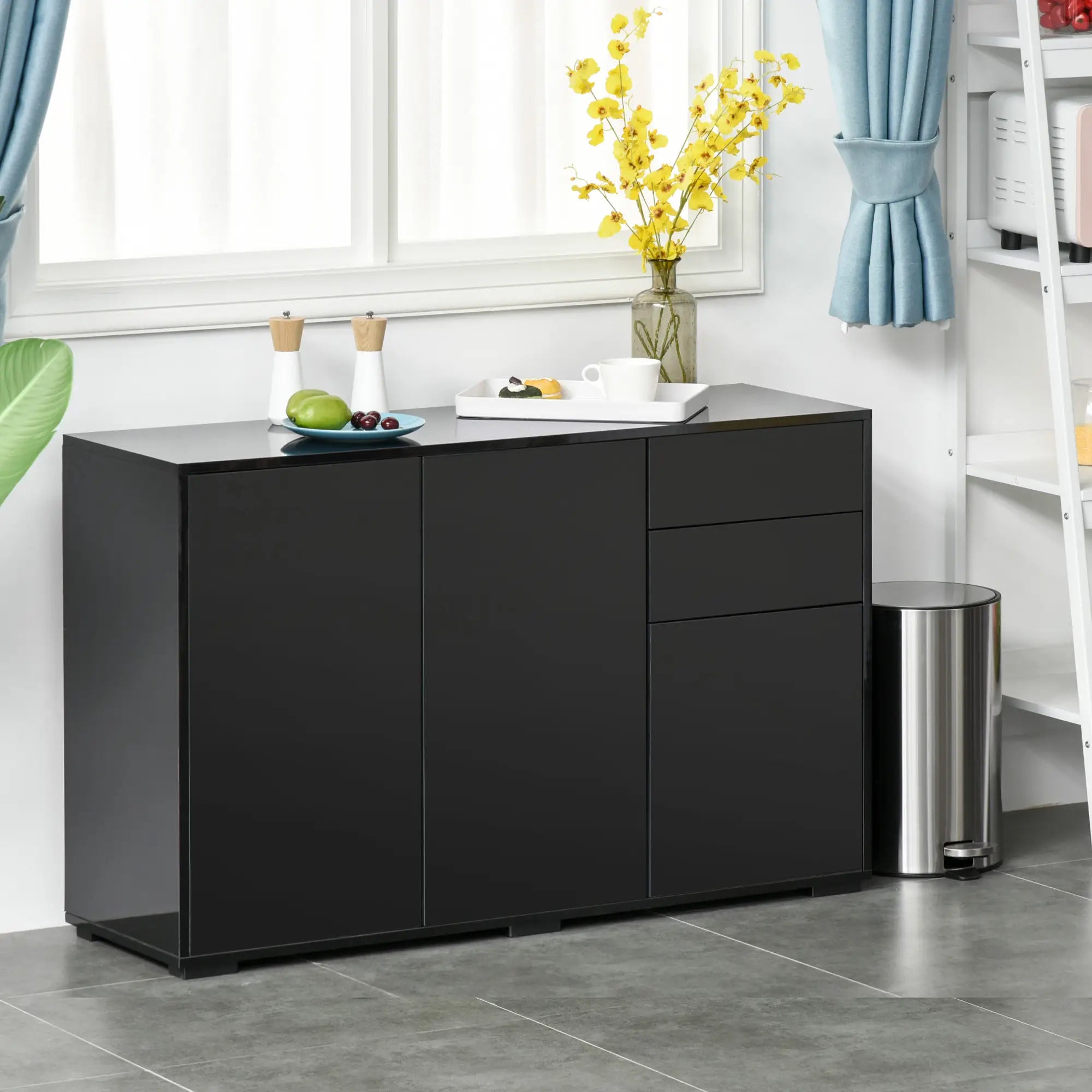 Modern Kitchen Sideboard, Coffee Bar with 2 Drawers, Black Bar Cabinets at Gallery Canada